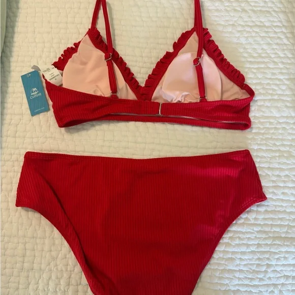 Cupshe Scarlet Ribbed Ruffle Triangle Bikini - Picture 2 of 4